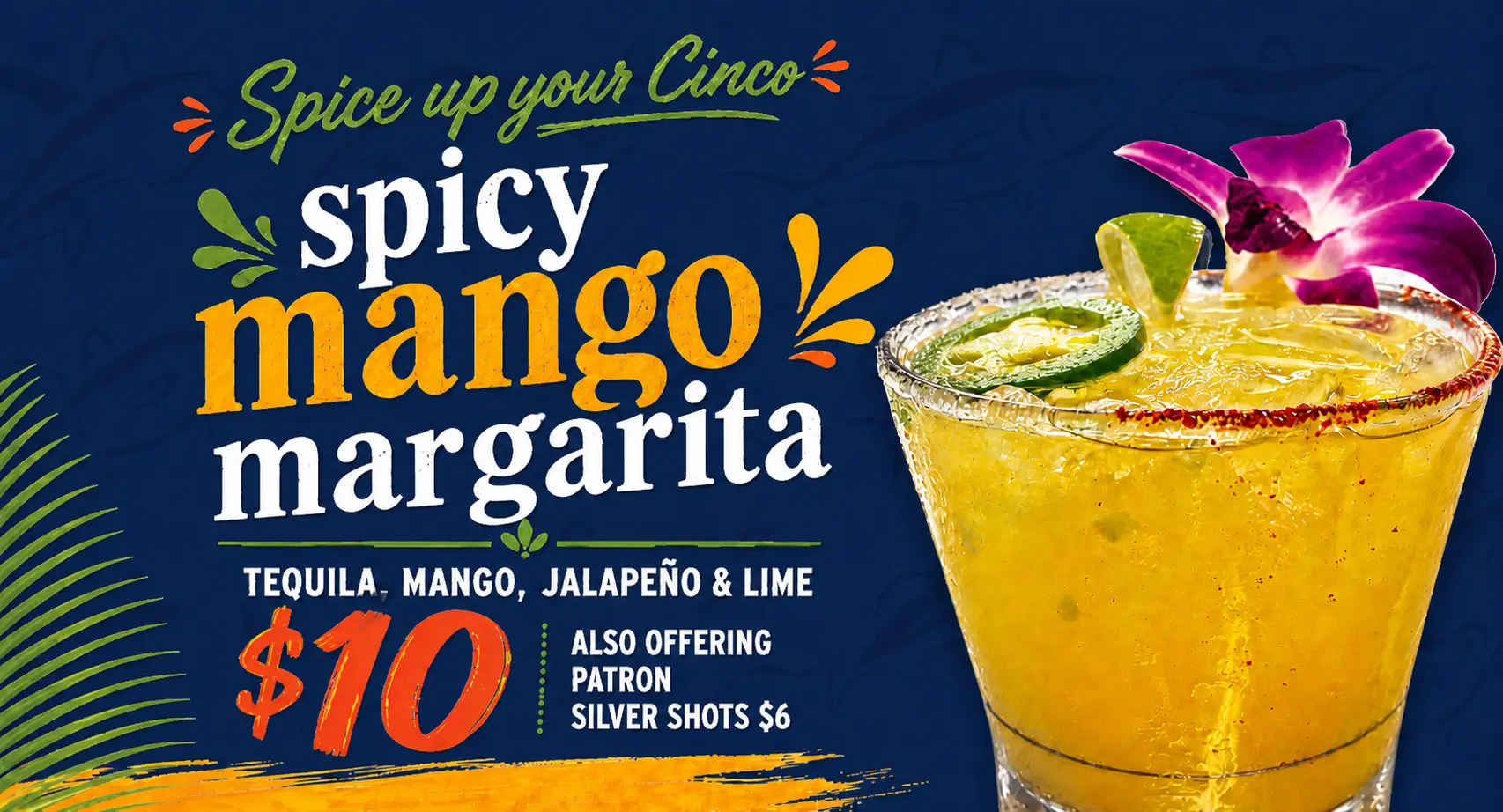 Spicy Mango Margarita Cinco de Mayo drink special at Nico’s Kailua with tequila, mango, jalapeño and lime.